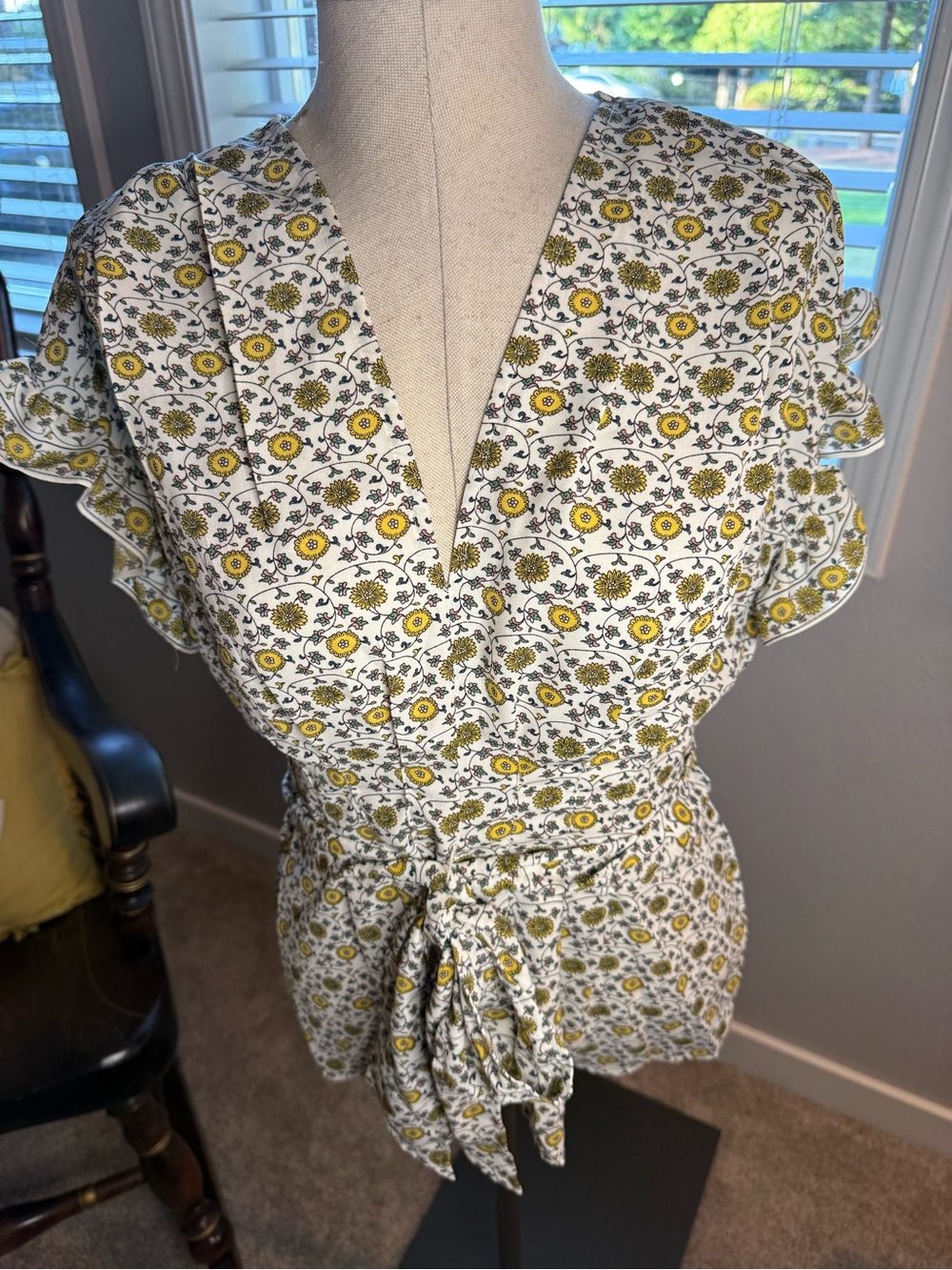 Max Studio White Floral Wrap Blouse with Yellow Flowers